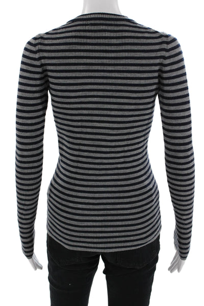 J Crew Women Dark Blue Striped Cotton Crew Neck Long Sleeve T-Shirt Size XS