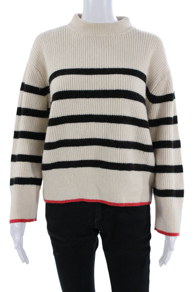 Zara Unisex Striped Beige Mock Neck Long Sleeve Pullover Size S
