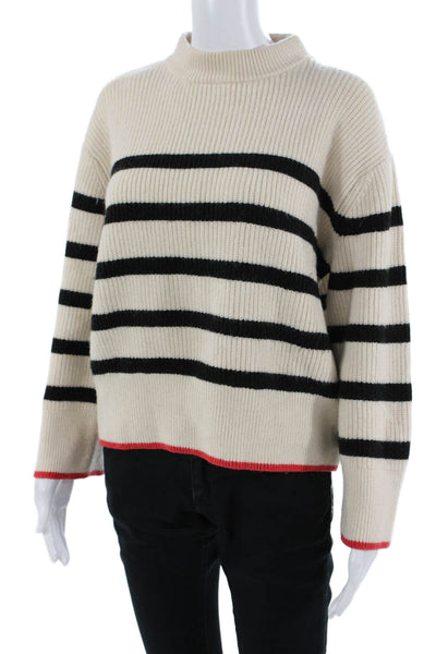 Zara Unisex Striped Beige Mock Neck Long Sleeve Pullover Size S