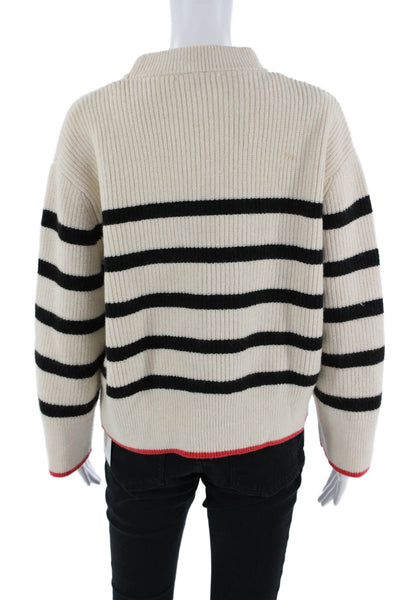 Zara Unisex Striped Beige Mock Neck Long Sleeve Pullover Size S