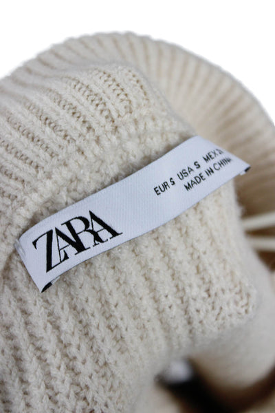 Zara Unisex Striped Beige Mock Neck Long Sleeve Pullover Size S