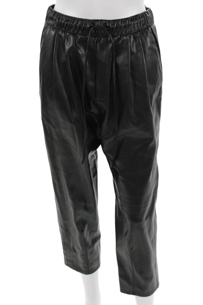 Zara Women Cropped Biker Jogger Pants Black Polyurethane Drawstring Size XS