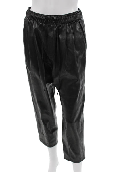 Zara Women Cropped Biker Jogger Pants Black Polyurethane Drawstring Size XS
