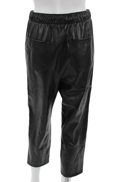 Zara Women Cropped Biker Jogger Pants Black Polyurethane Drawstring Size XS