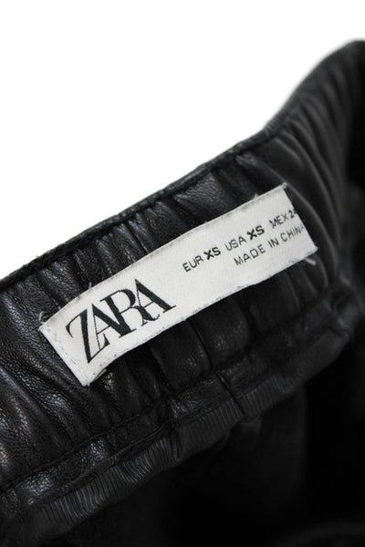 Zara Women Cropped Biker Jogger Pants Black Polyurethane Drawstring Size XS