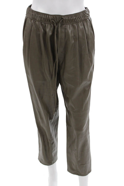 Zara Womens Cropped Faux Leather Jogger Pants Brown Drawstring Size XS