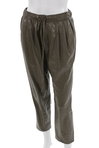 Zara Womens Cropped Faux Leather Jogger Pants Brown Drawstring Size XS