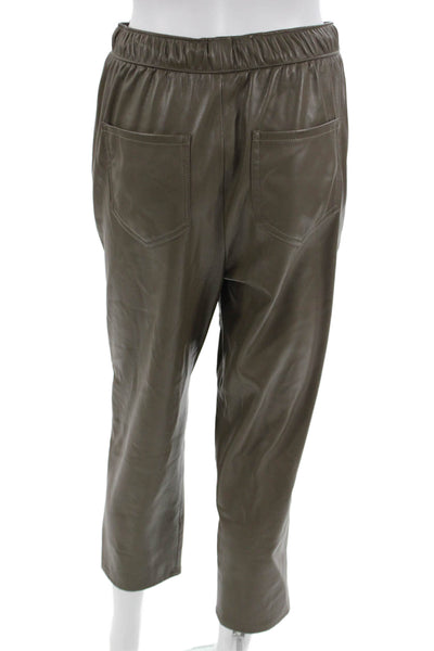 Zara Womens Cropped Faux Leather Jogger Pants Brown Drawstring Size XS