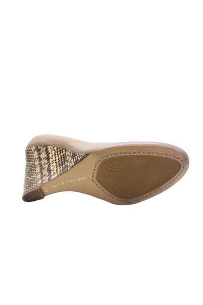 Elie Tahari Womens Leather Slip On Wedge Heels Mauve Size 37.5 7.5