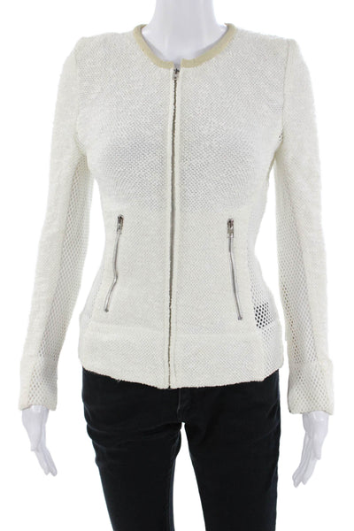 IRO Women White Zip Jacket Crew Neck Long Sleeve Designer Size 36