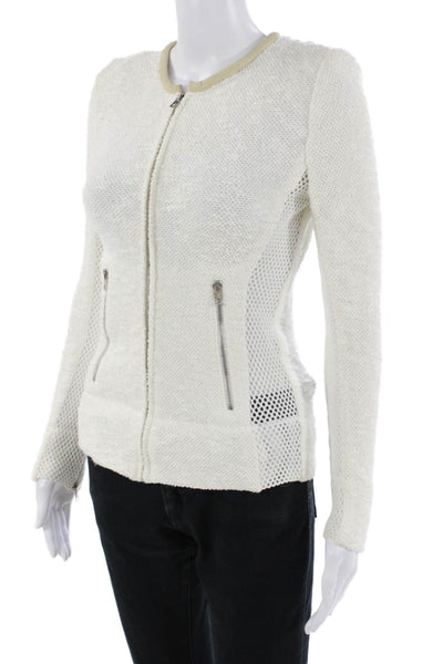 IRO Women White Zip Jacket Crew Neck Long Sleeve Designer Size 36