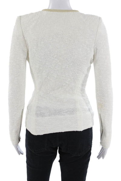 IRO Women White Zip Jacket Crew Neck Long Sleeve Designer Size 36