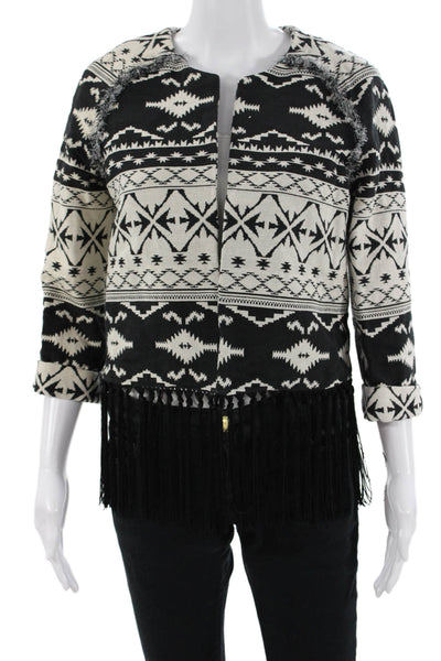 Rory Beca Women Black Aztec Geometric 3/4 Sleeve Jacket Size S