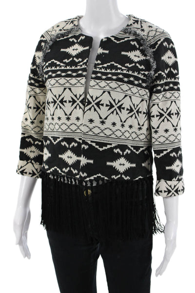 Rory Beca Women Black Aztec Geometric 3/4 Sleeve Jacket Size S