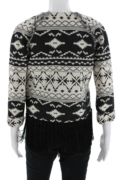 Rory Beca Women Black Aztec Geometric 3/4 Sleeve Jacket Size S