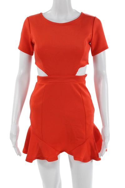 Lovers + Friends Womens Bodycon Mini Dress Red Zip Round Neck Size XS