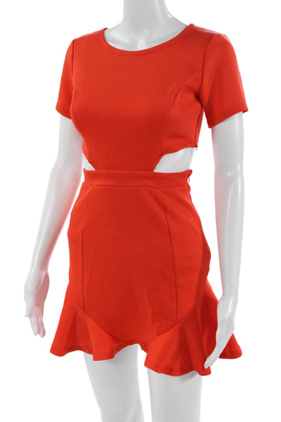Lovers + Friends Womens Bodycon Mini Dress Red Zip Round Neck Size XS