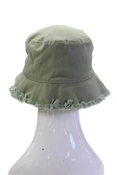 J Crew Womens Cotton Textured Fringe Lined Bucket Hat Green OS