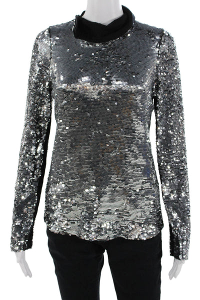 Dondup Womens Mock Neck Long Sleeve Black Top Zip 80s Size M
