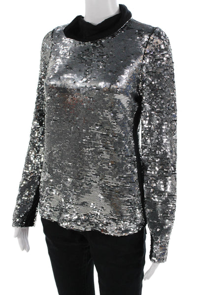 Dondup Womens Mock Neck Long Sleeve Black Top Zip 80s Size M