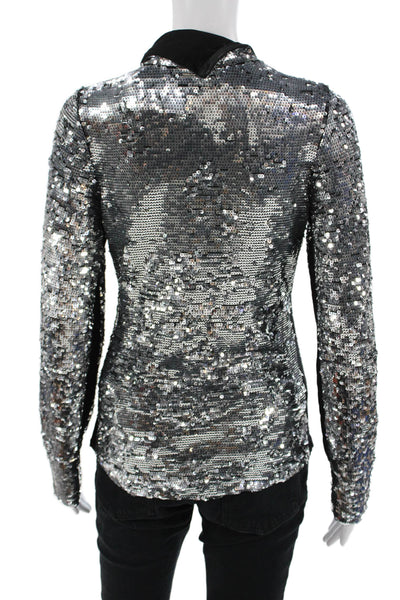 Dondup Womens Mock Neck Long Sleeve Black Top Zip 80s Size M