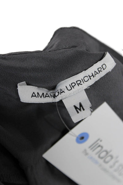 Amanda Uprichard Women Silk V-Neck Tunic Button-Up Long Sleeve Dark Gray Size M