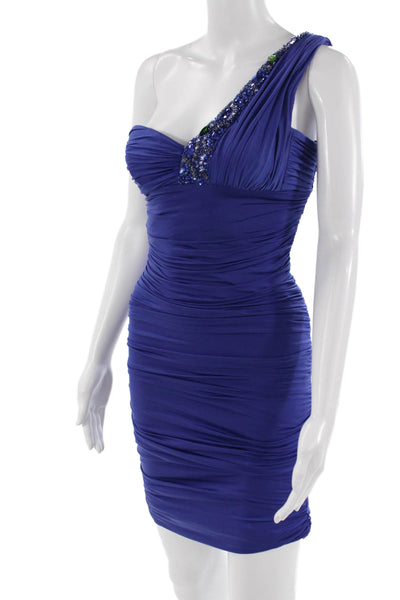 Mignon Women Bodycon Mini Dress Blue Polyester Spandex Size XS
