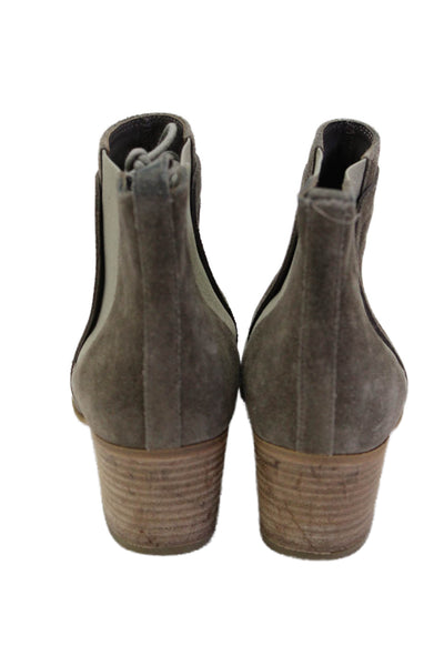 Vince Womens Suede Textured Lined Block Booties Tan Size 6.5