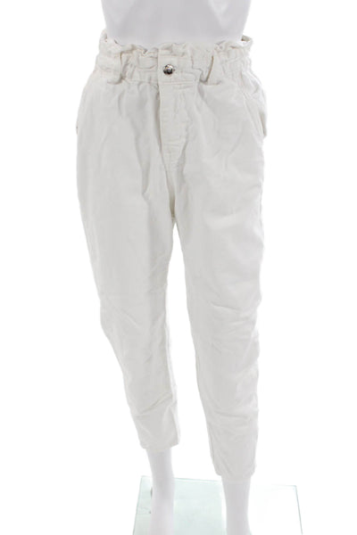 Zara Womens Ankle Paperbag Pants White Cotton Size 0