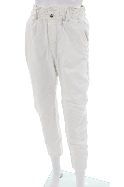 Zara Womens Ankle Paperbag Pants White Cotton Size 0