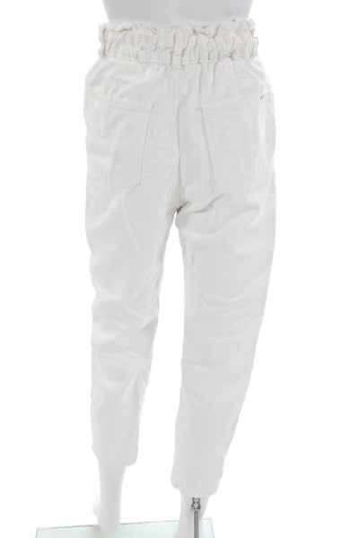 Zara Womens Ankle Paperbag Pants White Cotton Size 0