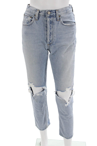 Agolde Women Cropped Straight Jeans Light Blue Mid Rise Inseam 28 Size 24