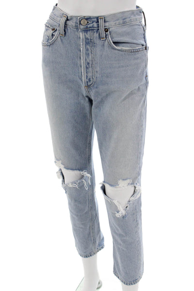 Agolde Women Cropped Straight Jeans Light Blue Mid Rise Inseam 28 Size 24
