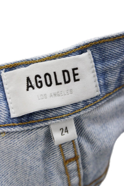 Agolde Women Cropped Straight Jeans Light Blue Mid Rise Inseam 28 Size 24