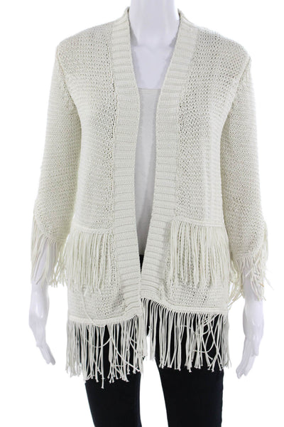 Moon & Meadow Women Bohemian V-Neck Cardigan White 3/4 Sleeve Size S