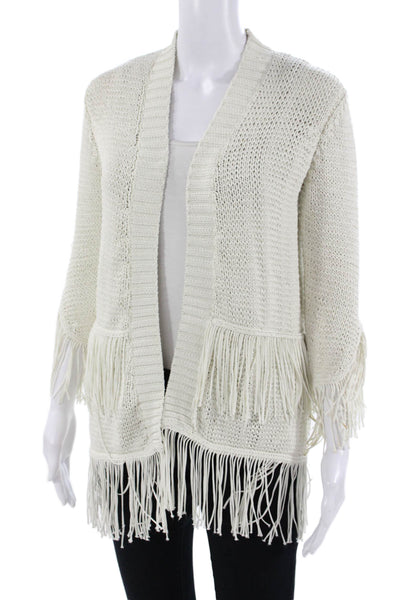 Moon & Meadow Women Bohemian V-Neck Cardigan White 3/4 Sleeve Size S