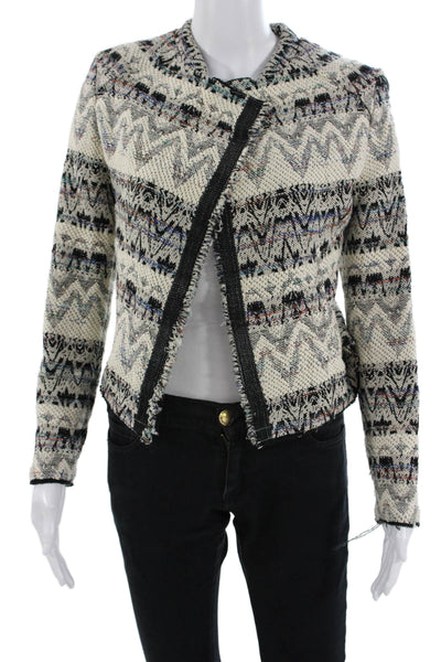 IRO Women Beige Aztec Geometric Blazer Hook & Eye Long Sleeve Size 34
