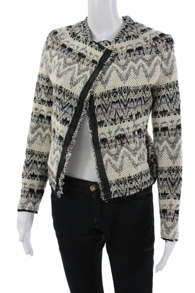 IRO Women Beige Aztec Geometric Blazer Hook & Eye Long Sleeve Size 34