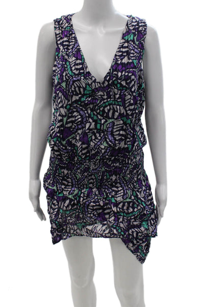 Ramy Brook Womens Blouson Mini Dress Black V Neck Sleeveless Geometric Size S