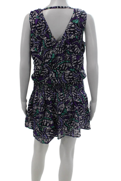 Ramy Brook Womens Blouson Mini Dress Black V Neck Sleeveless Geometric Size S