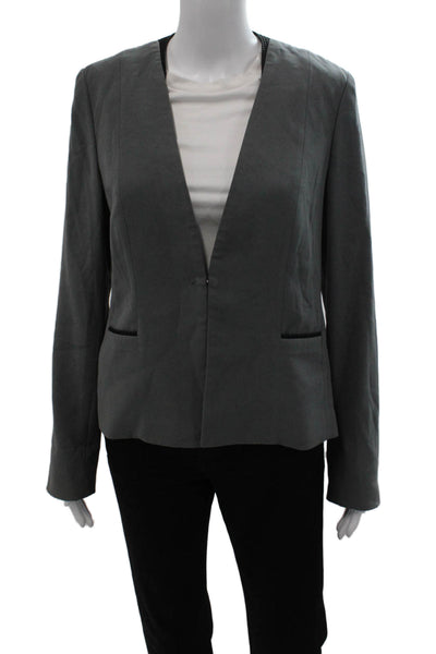 Elie Tahari Women Designer Gray Blazer Long Sleeve Hook & Eye Size 10