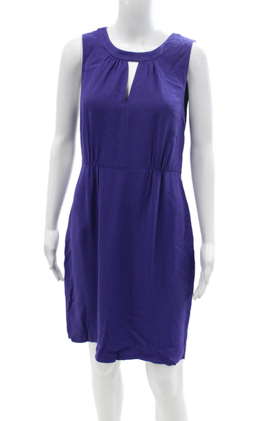 J Crew Womens Purple Sleeveless Shift Dress Round Neck Knee Length Zip Size 8
