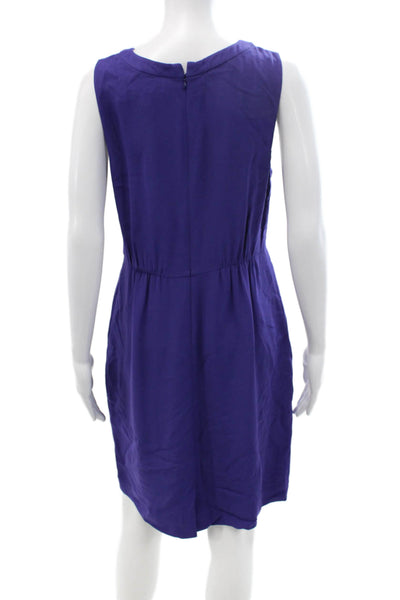 J Crew Womens Purple Sleeveless Shift Dress Round Neck Knee Length Zip Size 8