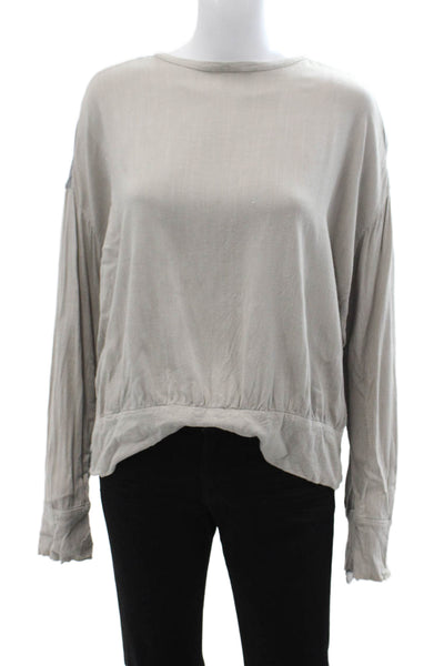 Raquel Allegra Womens Basic Blouse Gray Long Sleeve Cotton Round Neck Size 2