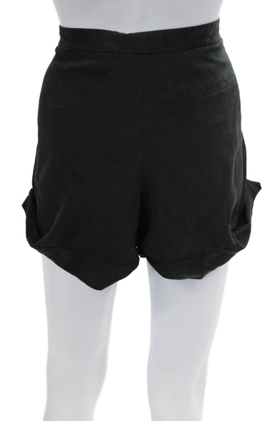 Vince Unisex Black Silk Button Shorts Size 6