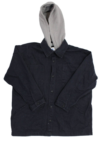 Zara Unisex Dark Blue Cotton Snap Graphic Print Jacket Long Sleeve Size S