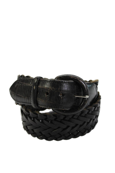 Brighton Women Woven Braided Adjustable Buckled Belt Black Size 28