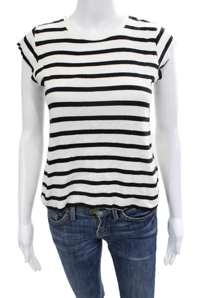 Zara Womens Black Striped Cotton Jersey T-Shirt Short Sleeve Crew Neck Size S