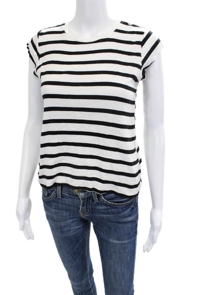 Zara Womens Black Striped Cotton Jersey T-Shirt Short Sleeve Crew Neck Size S