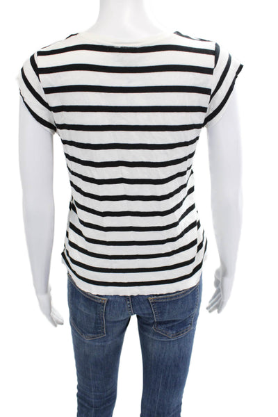 Zara Womens Black Striped Cotton Jersey T-Shirt Short Sleeve Crew Neck Size S